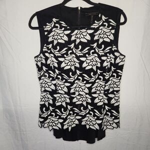 BCBG Maxazria Womens Medium Shanine Embroidered Floral Lace Tank Top Black White